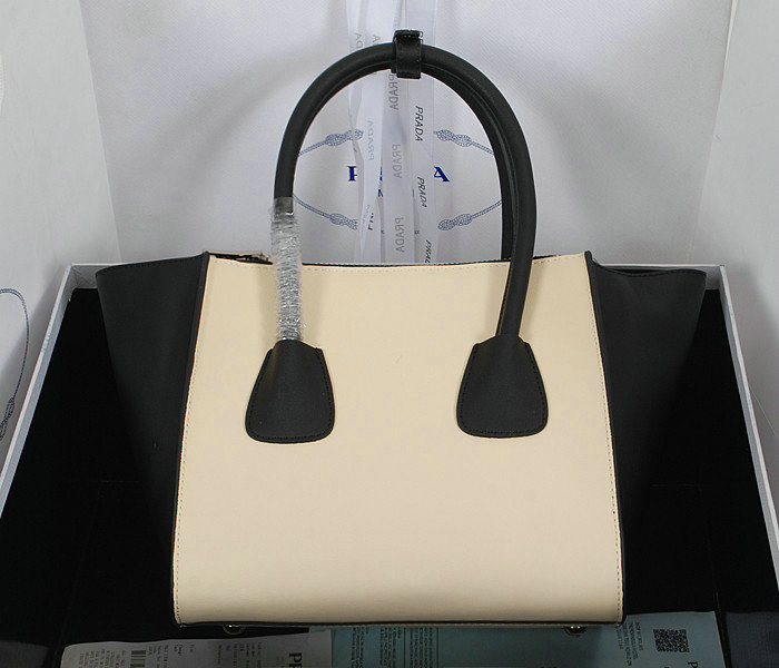 2014 Prada original leather tote bag BN2625 white&black